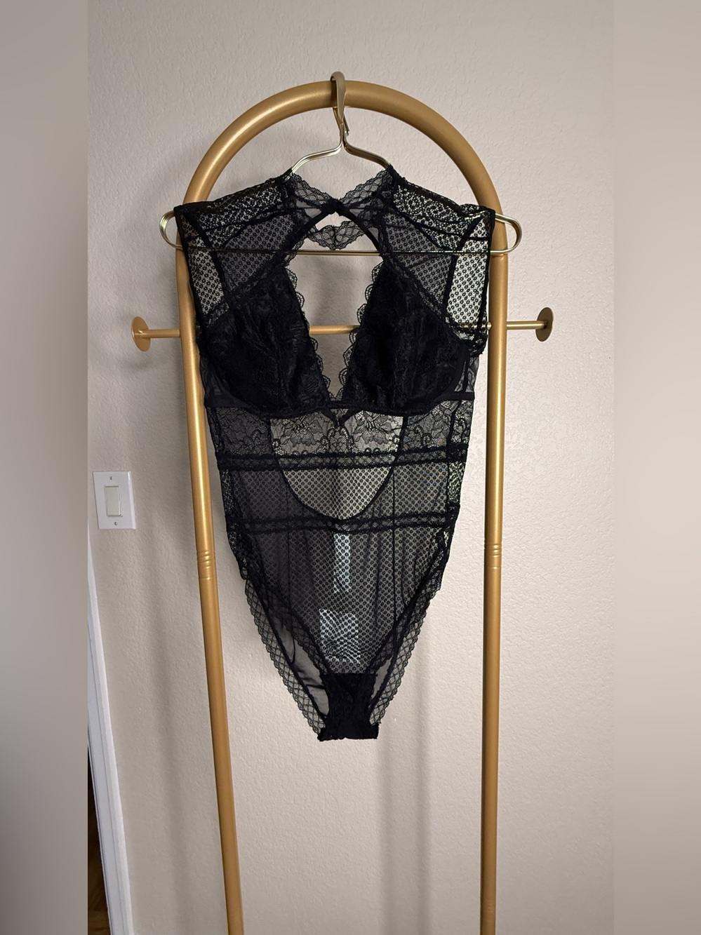 Forever 21 Black Lace & Mesh Teddy Bodysuit